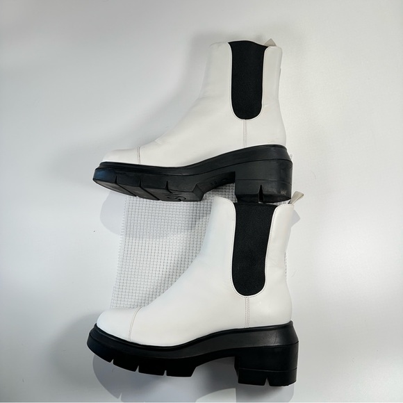 Stuart Weitzman Lug Sole Chelsea Boots White Leather Size 8 - Picture 3 of 10